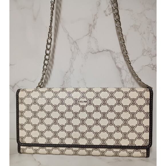 Celine Handbags - CELINE Vintage Macadam Pattern Triomphe Bi-Fold Wallet/Crossbody w/ COA - EUC